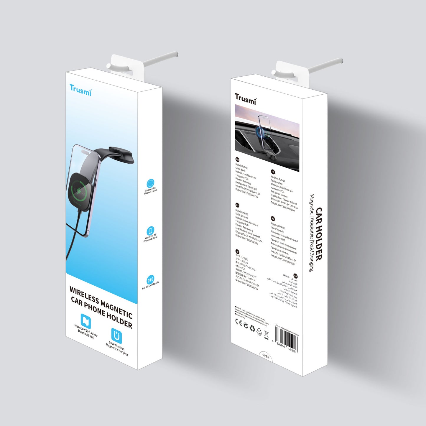 TRUSMI 15W Wireless Foldable Dashboard Magnetic Car Phone Holder