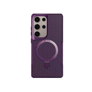 TRUSMI Carbon Fiber with 360° Rotating Kickstand Magnetic Phone Case Purple