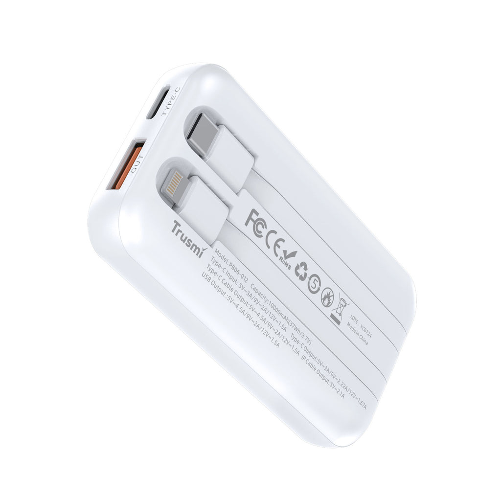 TRUSMI PD22.5W Ultra MINI DIGITAL With L+C Cable POWER BANK 10000mAh White