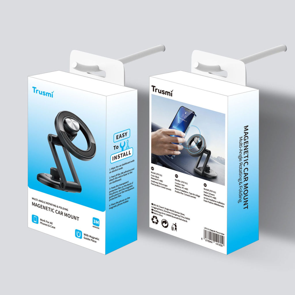 TRUSMI Multi-angle Rotation Foldable Magnetic Car Phone Holder Black