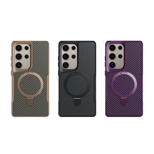 TRUSMI Carbon Fiber with 360° Rotating Kickstand Magnetic Phone Case Purple