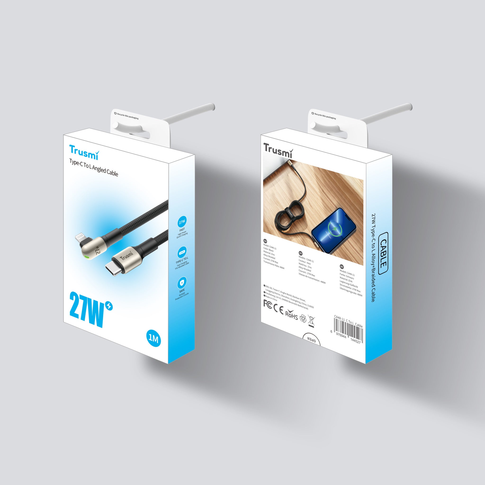 TRUSMI 27W CL Angled LED Zinc Alloy Braided Cable