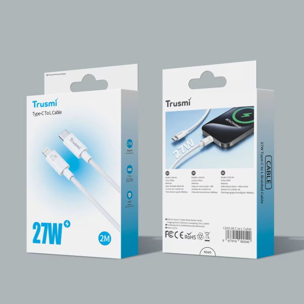 TRUSMI 27W C To L Braided Charging Cable White 2M