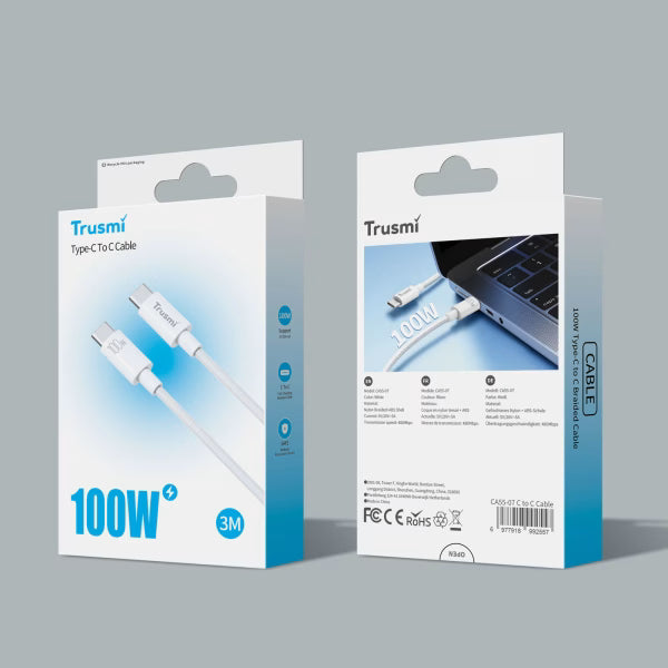 TRUSMI 100W C To C Braided Charging Cable White 3M