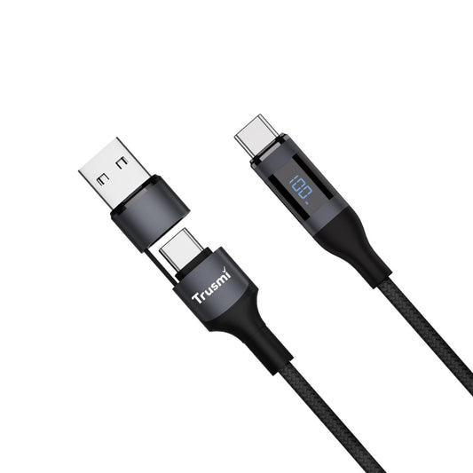 TRUSMI 100W USB-A/C To C Car Spring Charging Cable with Digital Display 1.5M Black Support C...