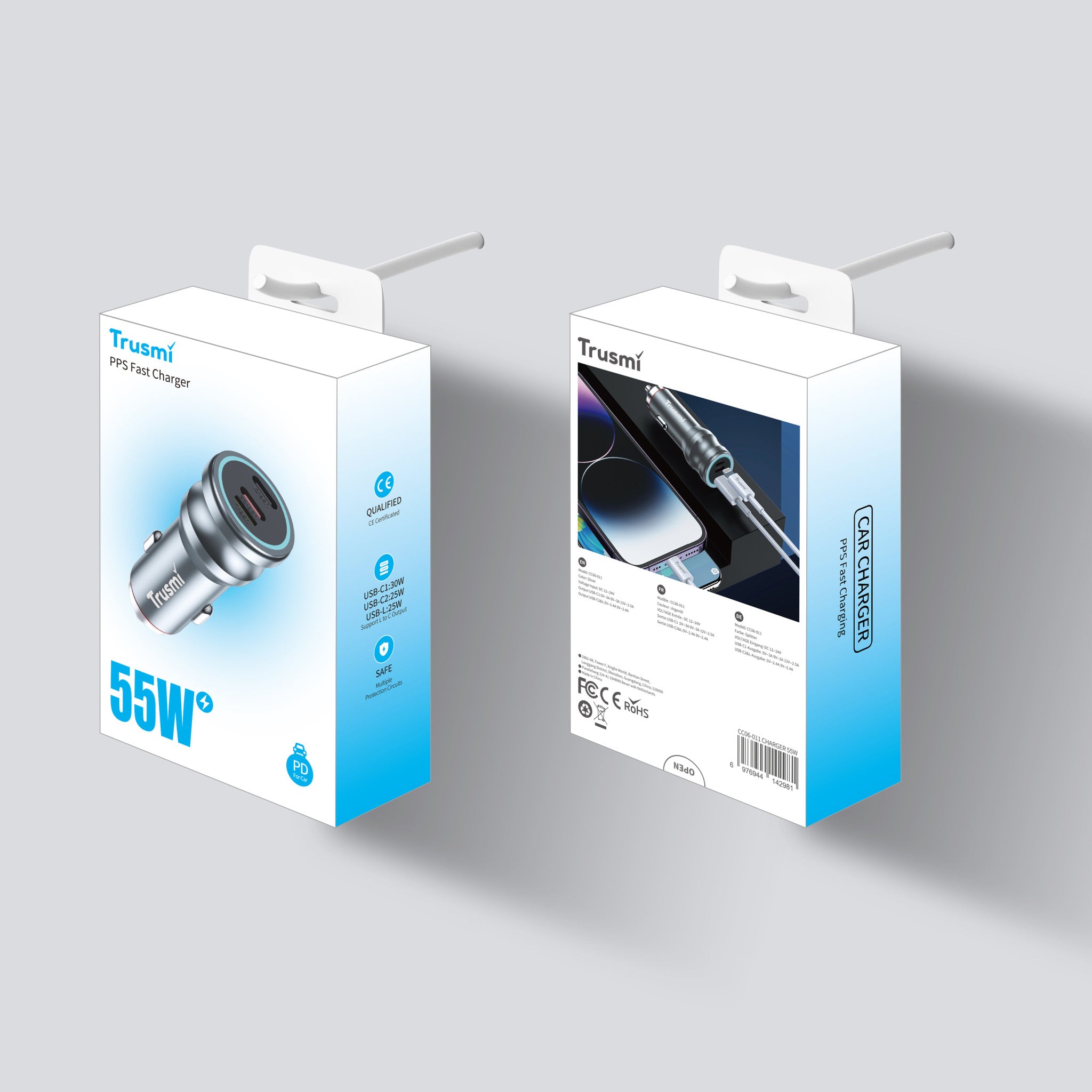 TRUSMI 55W 2C1L Metal Quick Car Charger