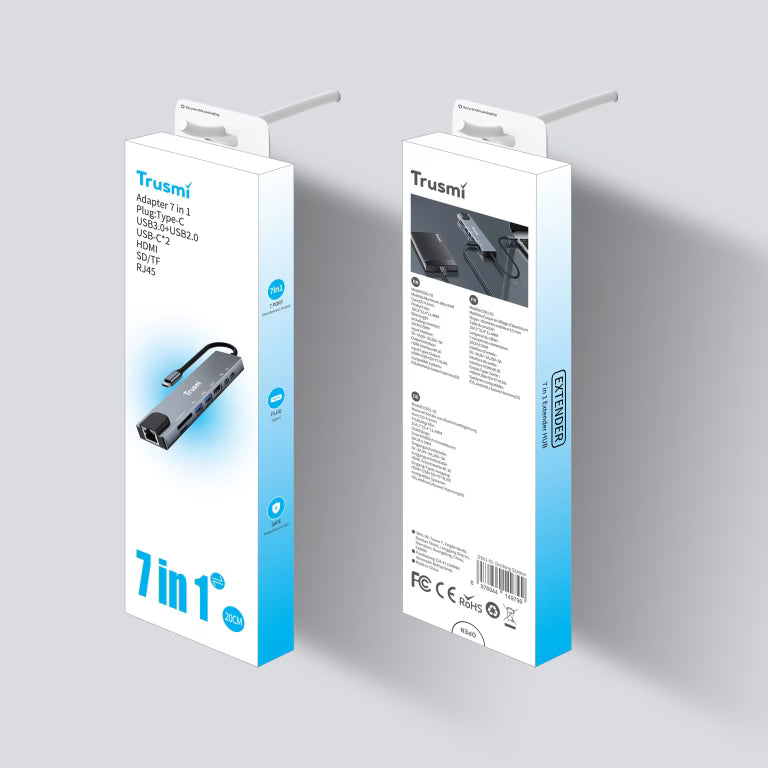 TRUSMI Type-C to USB 3.0*2+Type-C*2+HDMI+RJ45+SD/TF PD100W