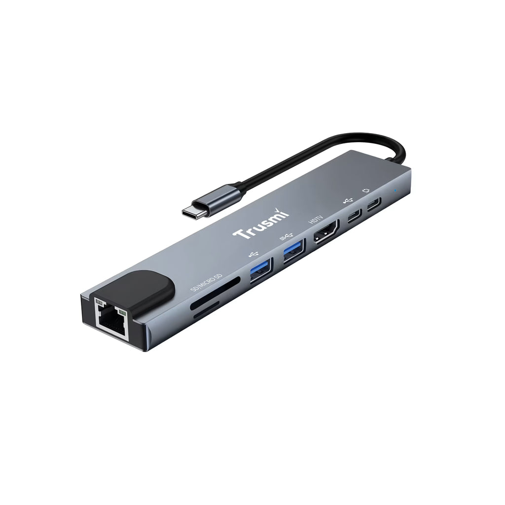TRUSMI Type-C to USB 3.0*2+Type-C*2+HDMI+RJ45+SD/TF PD100W