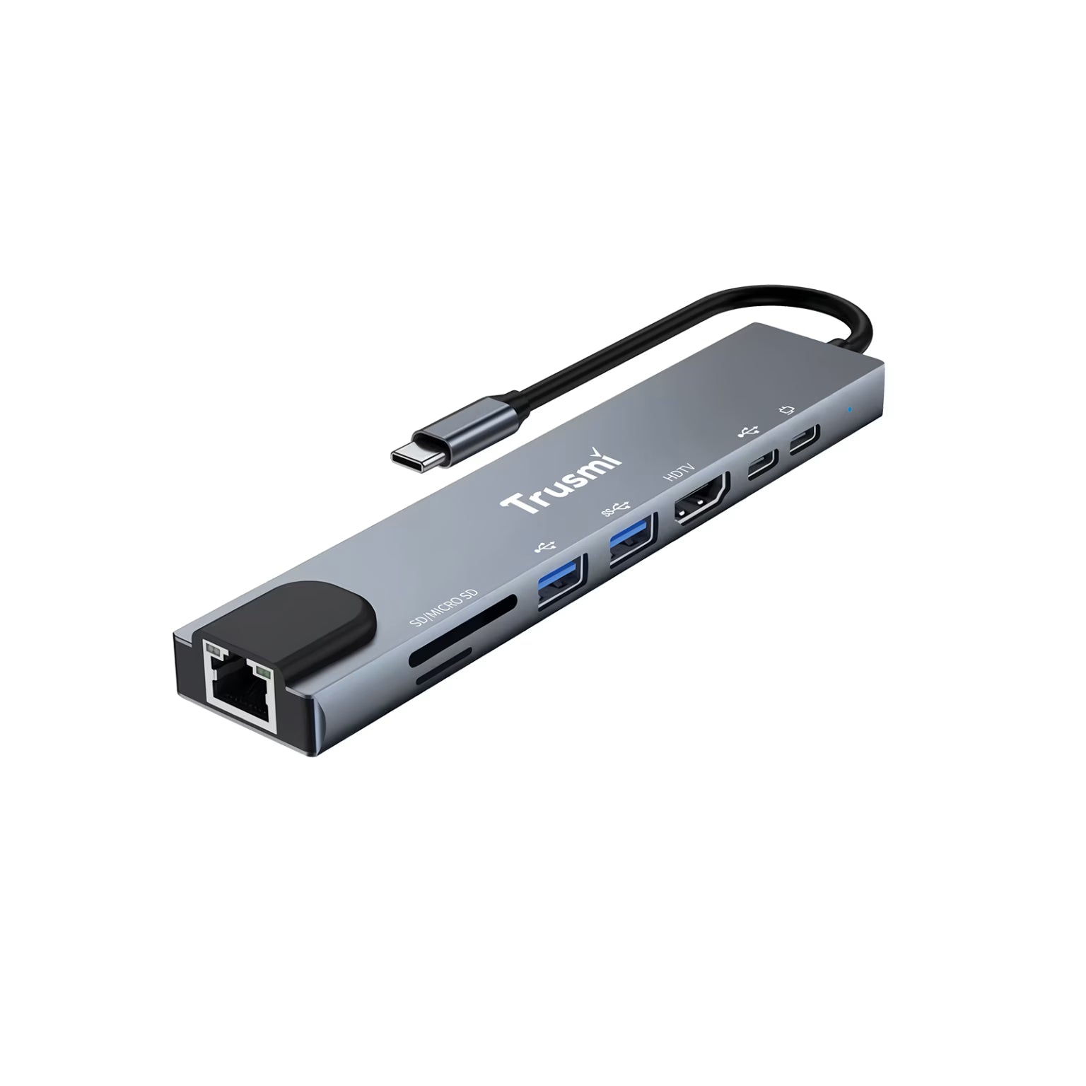 TRUSMI Type-C to USB 3.0*2+Type-C*2+HDMI+RJ45+SD/TF PD100W