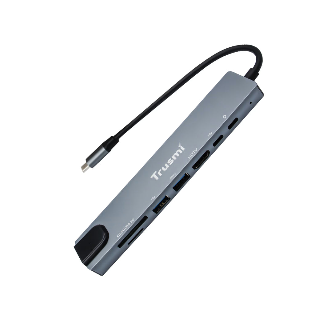 TRUSMI Type-C to USB 3.0*2+Type-C*2+HDMI+RJ45+SD/TF PD100W