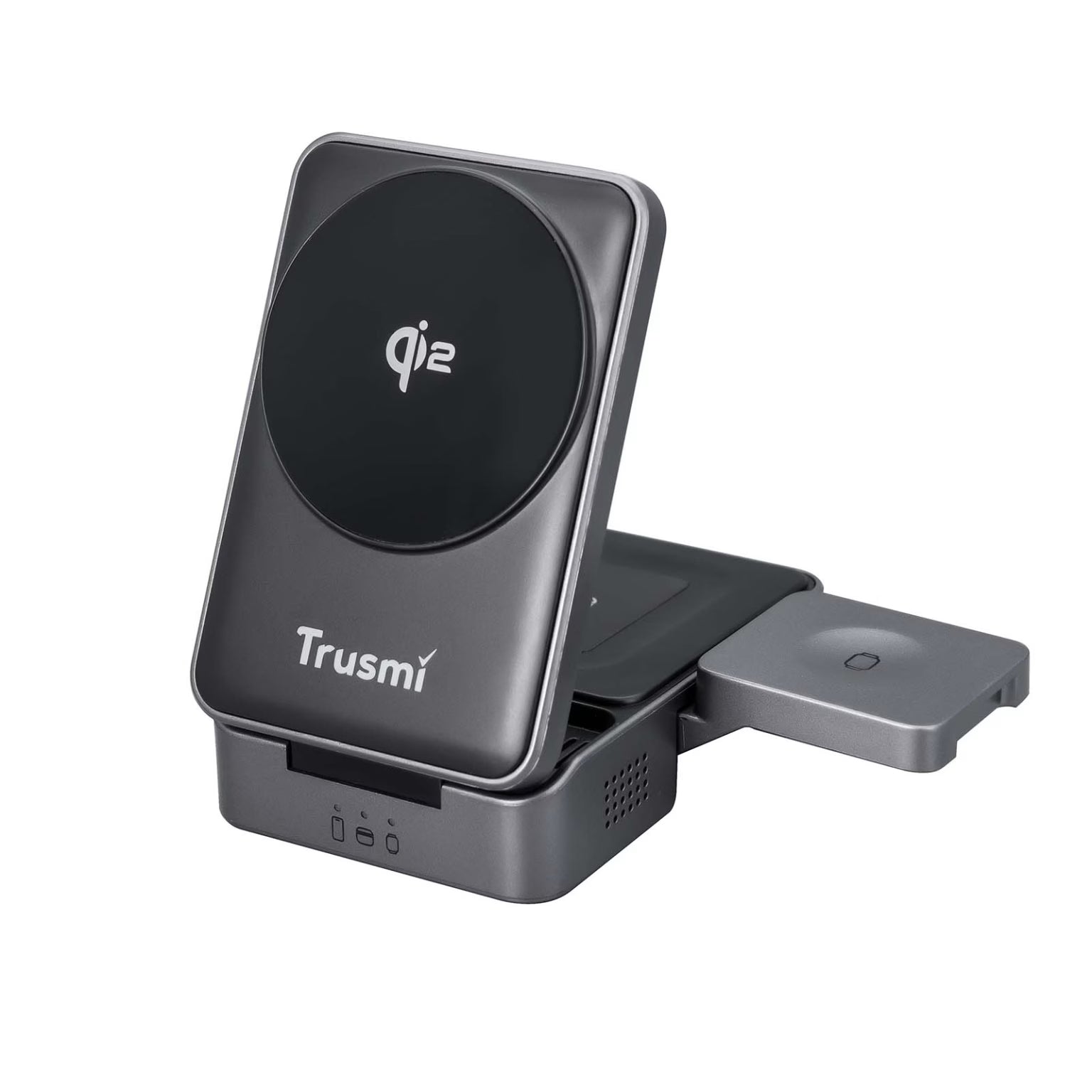 TRUSMI Qi2 3-in-1 Desktop Foldable Wireless Charging Station Gray