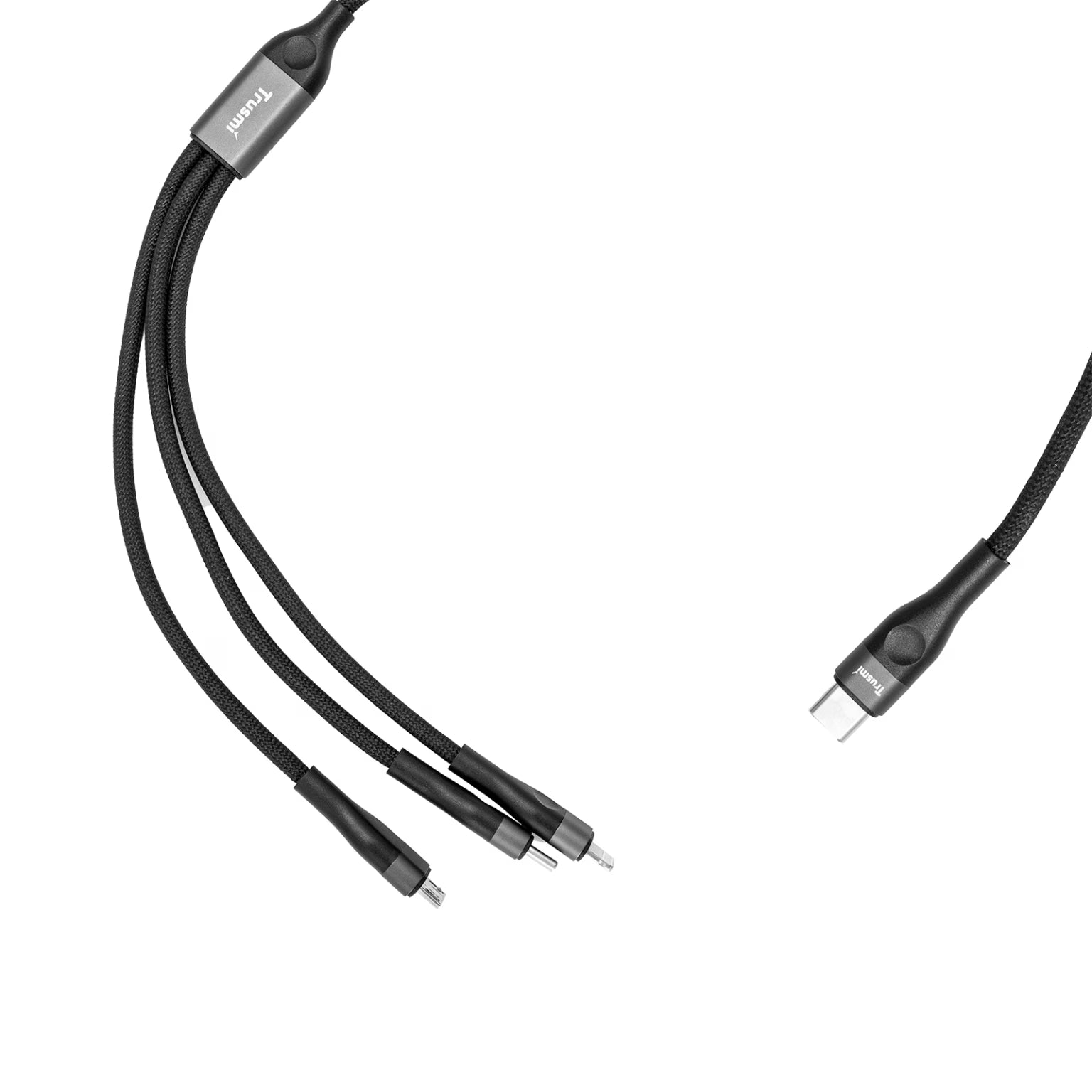 TRUSMI 66W 3 in 1 C TO C/L/M 66W Braided Cable Black 1.2M