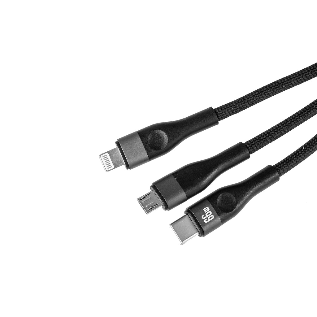 TRUSMI 66W 3 in 1 C TO C/L/M 66W Braided Cable Black 1.2M