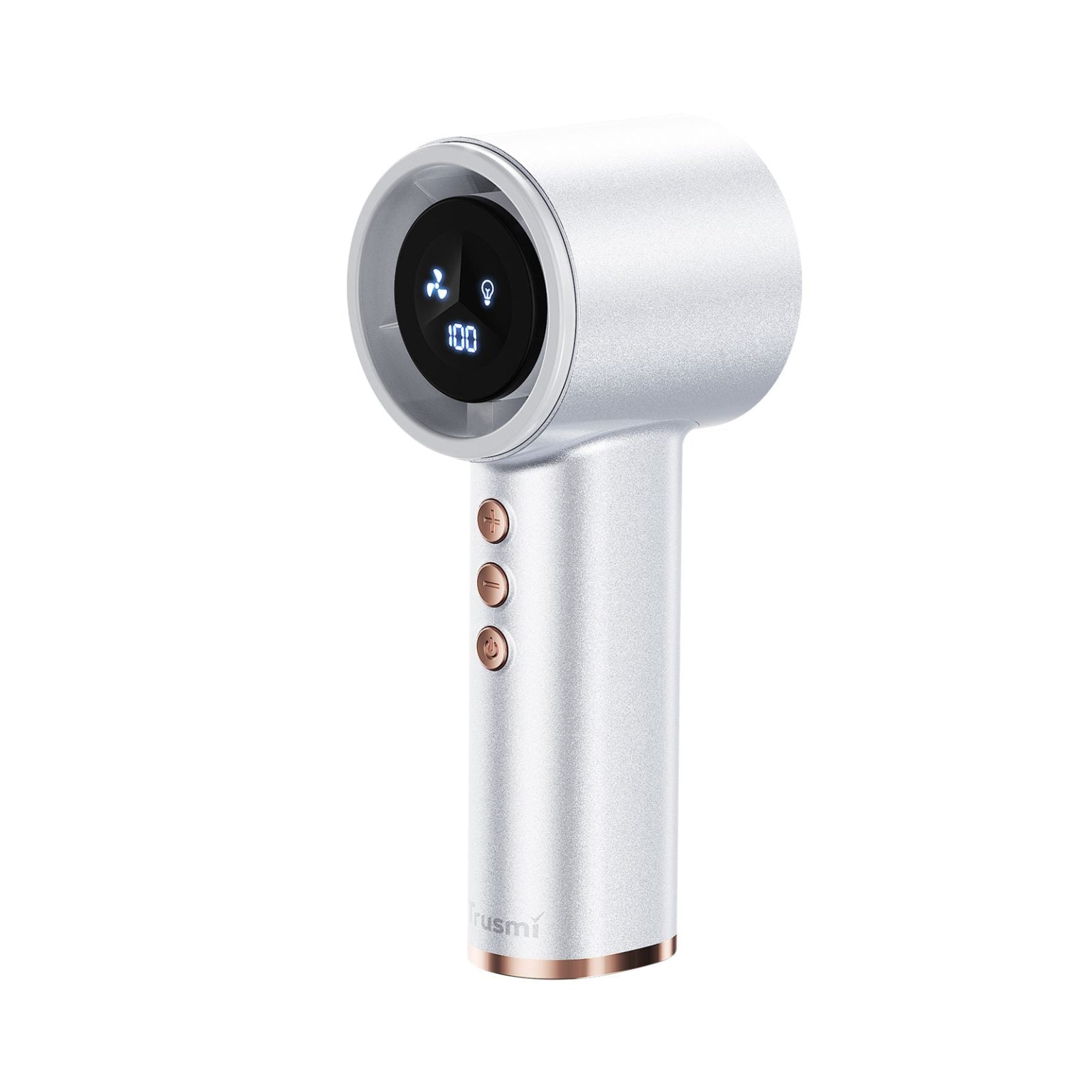TRUSMI Handheld Foldable Digital Display High Speed Fan with Finger Ring White