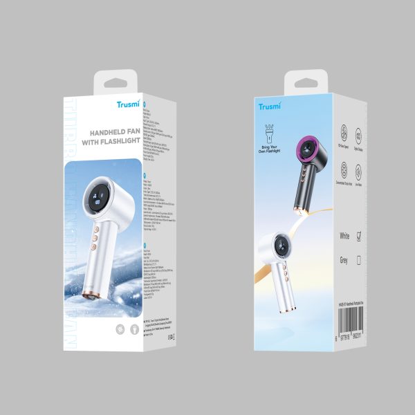 TRUSMI Handheld Foldable Digital Display High Speed Fan with Finger Ring White