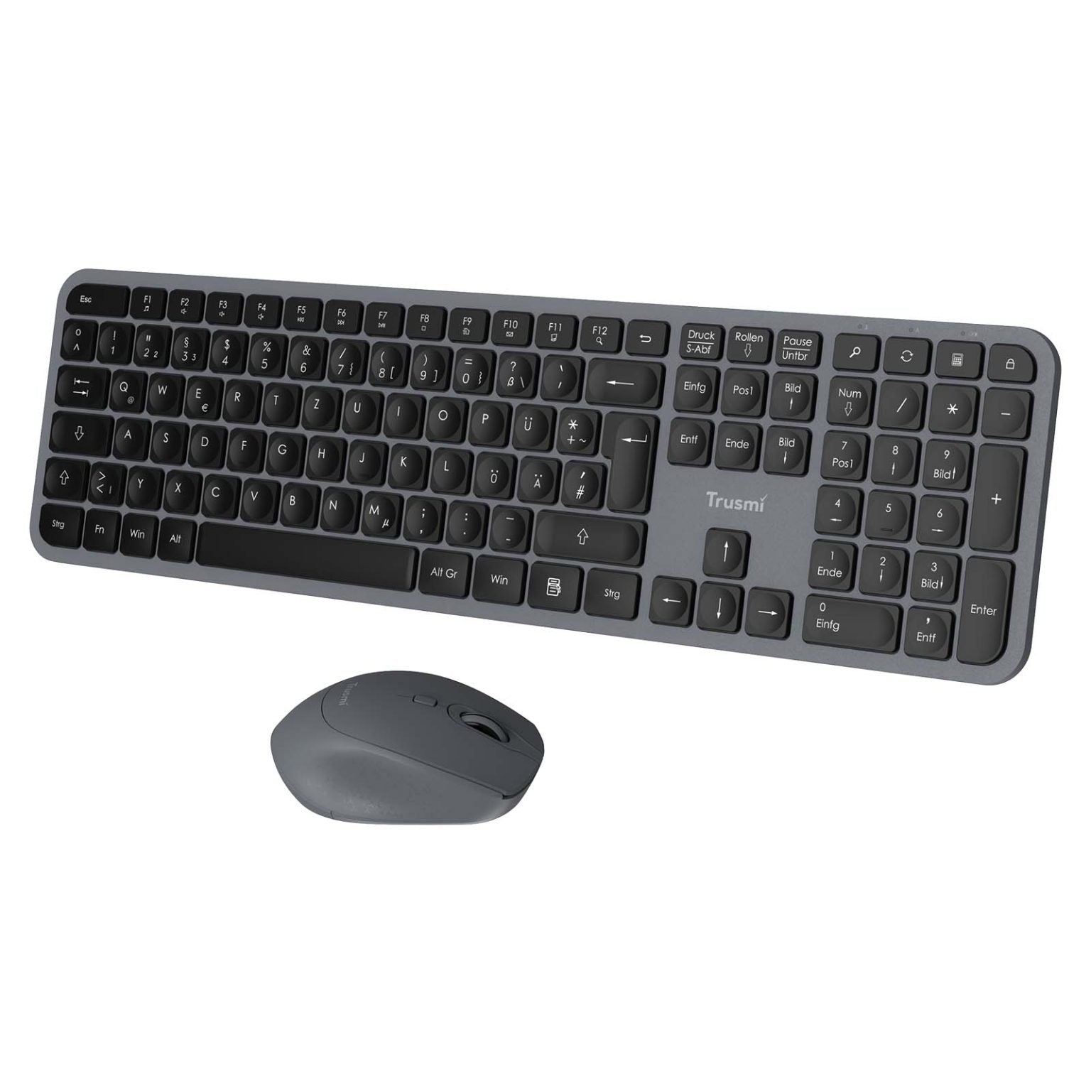TRUSMI Wireless Membrane keyboard & Mouse Set DE Grey