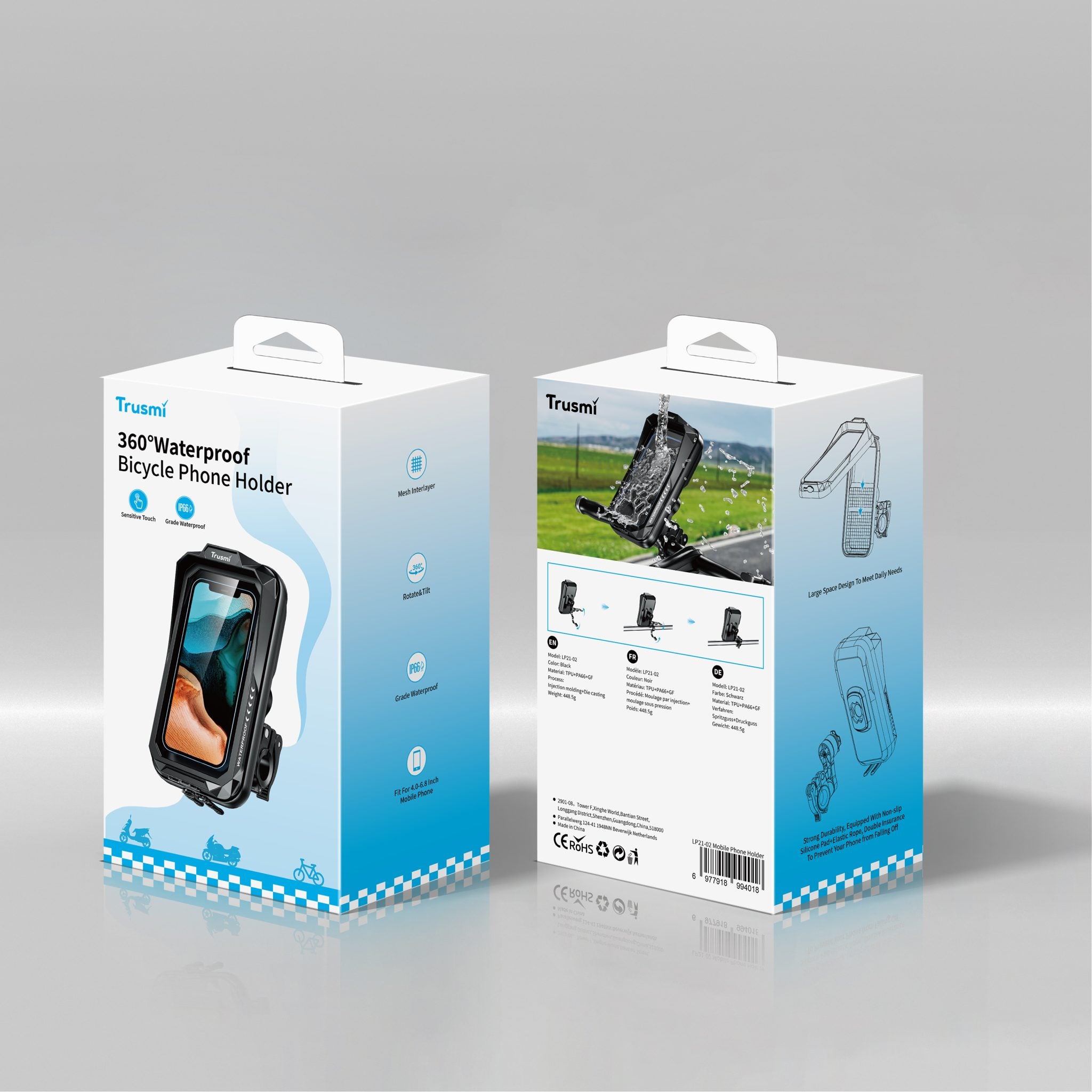 TRUSMI Motorcycle/Bicycle Waterproof Phone Holder Black