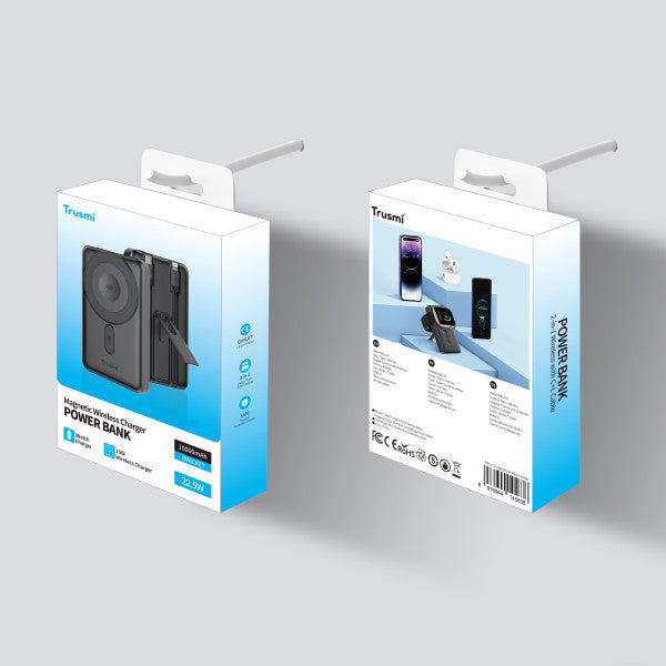TRUSMI 15W Magnetic Wireless Power Bank with C+L Cable Kickstand