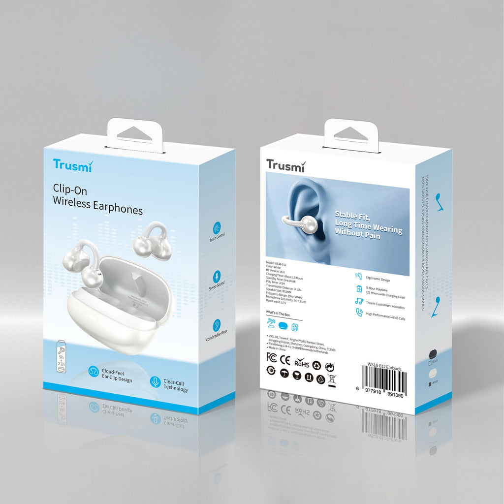 TRUSMI OWS Clip-On Wireless Earphone White